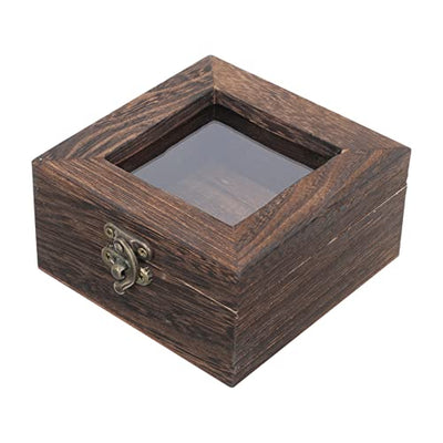 Mipcase Wood Glass Top Jewelry Display Case Accessories Storage, Wooden Jewelry Tray for Collectibles, Home Organization Box with Metal Clasp and