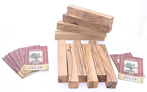 Zuluf Holy Land Olive Wood Pen Blanks for Turning Authentic Olive Wood Blanks Bundle 3/4" x 3/4" x 5-1/2", Set of 10 - Premium Wooden Pen Blanks Zuluf
