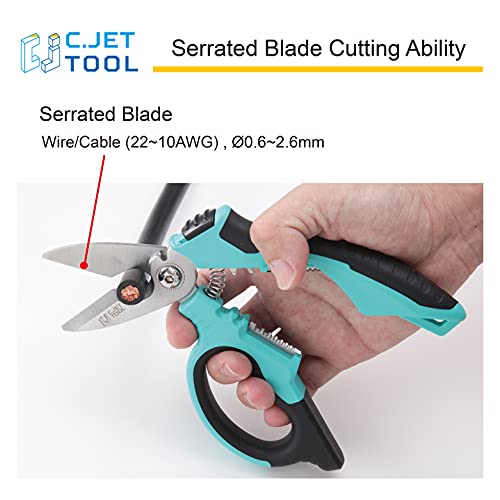 C.JET TOOL 8" Stainless Angle Type Electrician Scissors Heavy Duty Professional for Aluminium Copper Soft Cable C.JET TOOL