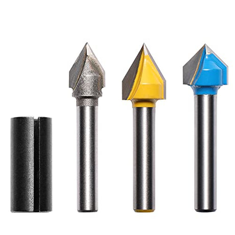 Genmitsu 1/4'' V Grooving Router Bit Set, 60 Degree & 90 Degree CNC Router Bits, 3D V Shape Milling Wood Cutter Knife CNC Engraving Router Bit, VG03A Genmitsu