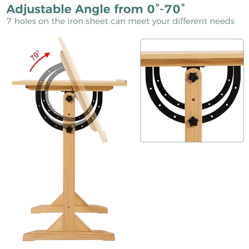 VISWIN 24'' x 35" Artist Drafting Table, Adjustable Angle, 34" Height Solid Pine Wood Drawing Table, Art Table for Adults, Tilts Flat, Art Craft VISWIN