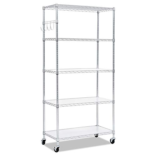 Alera SW653618SR 36 in. x 18 in. x 72 in. Five-Shelf Wire Shelving Kit with Casters and Shelf Liners - Silver Alera