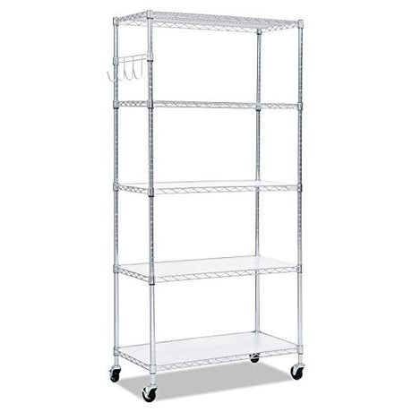 Alera SW653618SR 36 in. x 18 in. x 72 in. Five-Shelf Wire Shelving Kit with Casters and Shelf Liners - Silver Alera