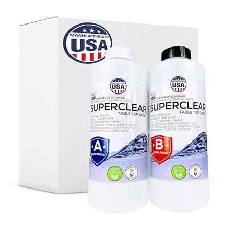 Superclear Table Top Epoxy Resin, 2 Quart Epoxy Kit - Certified Food Grade 1:1 Protective Epoxy Resin for River Tables, Live Edge Tables, Bar Tops, FGCI