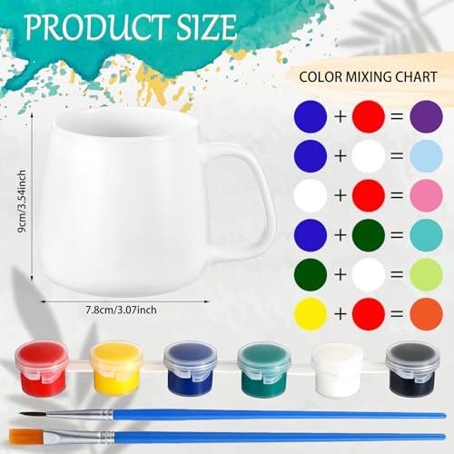 Tticai 4 Sets Paintable Mugs Painted Mug Kits Ceramic Mug to Paint 4 Pcs Blank Coffee Mugs and 4 Pcs Painting Supplies Paint Your Own Mug DIY Coffee Tticai
