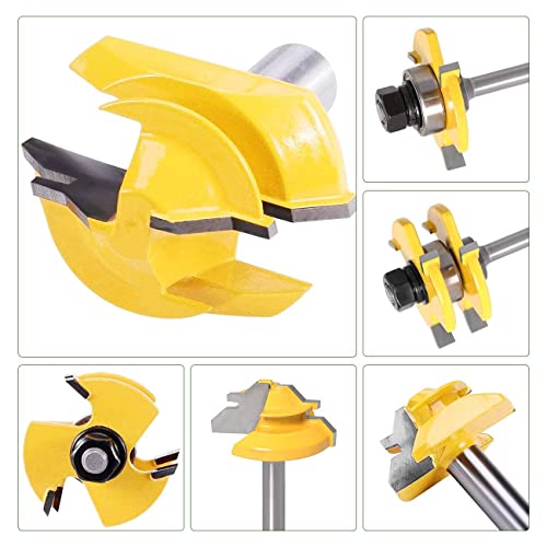 WICHEMI 1/4 Shank Tongue and Groove Router Bits+ 1/4 Shank 45° Lock Miter Router Bit, Wood Milling Cutter Woodworking Grooving Tool Kit for Router WICHEMI