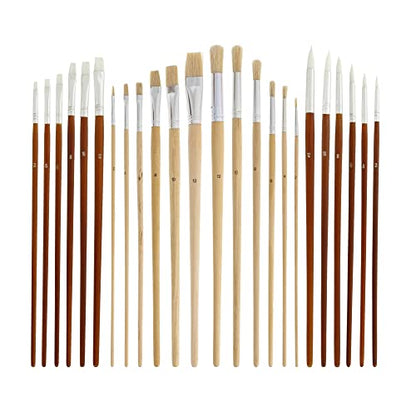 U.S. Art Supply 24-Piece Oil & Acrylic Artist Paint Brush Set with Long Handles, Canvas Brush Organizer Holder Roll-Up - Round, Flat Tips, Use for - WoodArtSupply