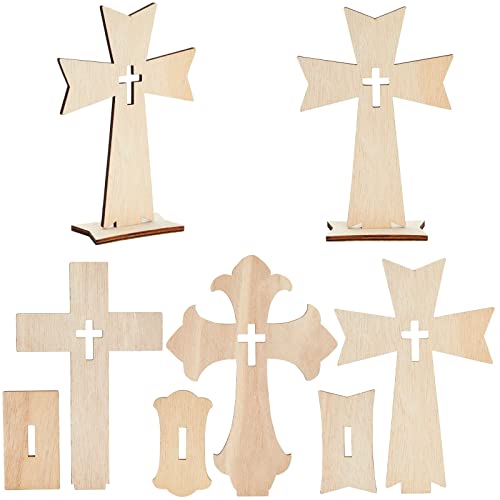 12 Pack Wooden Crosses for Crafts, Unfinished Wood Crosses for Centerpieces, Decor (3 Sizes) Bright Creations