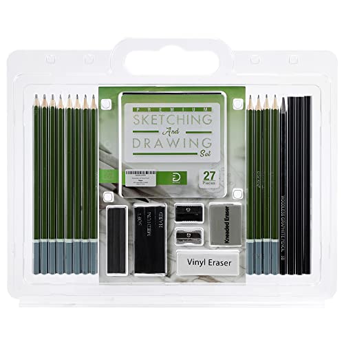 Drawing Pencils Set - Drawing Supplies Kit with Sketch Pencils for drawing (Graphite Art Pencils), Charcoal Pencils, Kneaded Eraser, Pencil sharpener - WoodArtSupply