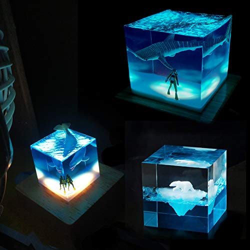 Square Light Resin Mold,LED Silicone Molds for Resin,Resin Silicone Molds with Wooden Lighted Base Stand for Resin Art,Home Decoration Trybesty