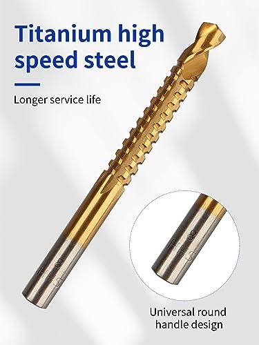Rocaris 8 Pack Titanium Coated HSS Twist Drill Bits, 3-10mm Serrated Side Cutting Drill Bit Woodworking Tools for Plastic Metal Wood Hole Rocaris