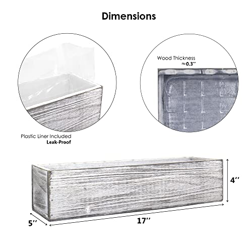 CYS EXCEL White Wooden Planter Box (17"x5" H:4") with Removable Plastic Liner | Multiple Colors Rustic Rectangle Indoor Decorative Box