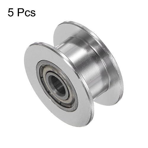 HARFINGTON 5pcs 2GT Idler Pulley 4mm Bore 18mm Dia. Aluminum Timing Belt Toothless for 6mm Width Belt 3D Printer CNC Machine Accessories, Silver Tone HARFINGTON