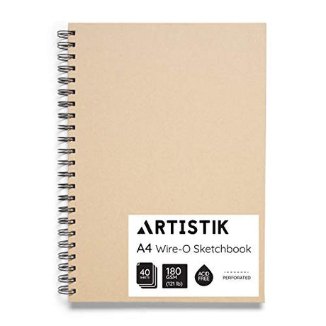 A4 Sketchbook - (Pack of 1, 80 Pages (40 Sheets)) Wire-O Portrait Drawing Pad for Heavy Mixed Media with Perforated 180gsm Acid Free Cartridge Paper ARTISTIK