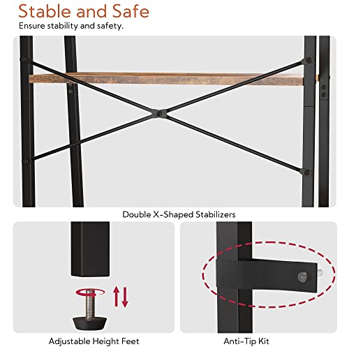 Yusong 5-Tier Industrial Ladder Bookshelf - Rustic Brown Storage Rack for Home and Office Yusong