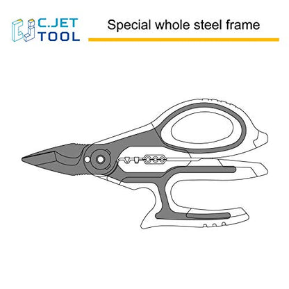 C.JET TOOL 7" Stainless Professional Electrician Scissors Multi-Grip Design Aluminium Copper Soft Cable - WoodArtSupply