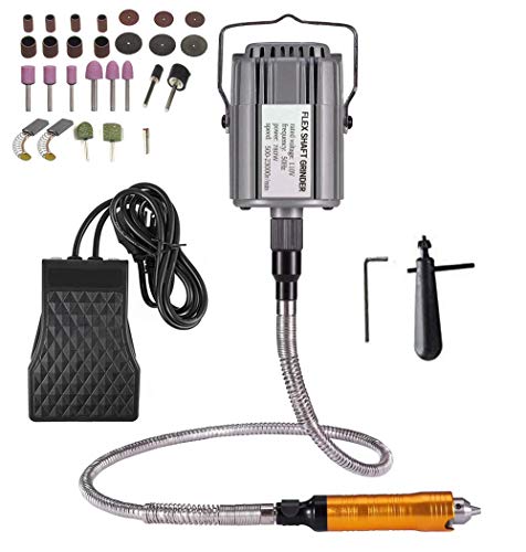 VOTOER Rotary Tool Flex Shaft Hanging Grinder Carver Electric Multi-function Metalworking Tools Repair Kit, Foot Pedal Control, 780W Strong Power, - WoodArtSupply