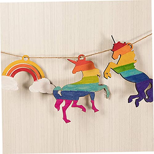 VOSAREA 1 Set Unicorn Chips Rainbow Shape Wooden Cutout Craft for Kids Shaped Slices Country Decor Kids Decor Animals for Kids Rainbow Shapes Wooden - WoodArtSupply