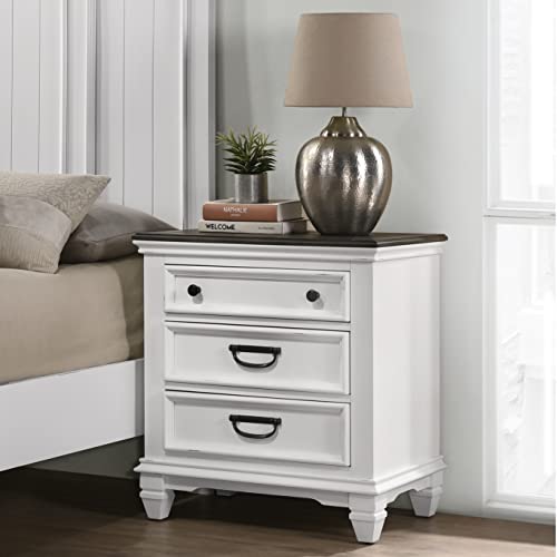 Roundhill Furniture Clelane Wood Bedroom Set with Shiplap Panel Bed, Dresser, Mirror, Two Nightstands, and Chest, Queen, Weathered White and Walnut Roundhill Furniture