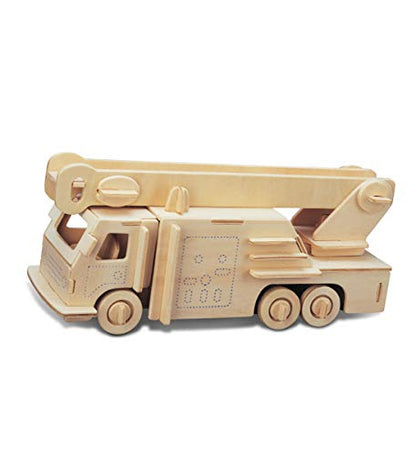 Puzzled 3D Puzzle Fire Engine Vehicle Wood Craft Construction Kit Fun & Educational DIY Wooden Toy Assemble Model Unfinished Crafting Hobby Fire