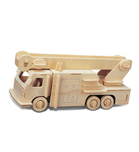 Puzzled 3D Puzzle Fire Engine Vehicle Wood Craft Construction Kit Fun & Educational DIY Wooden Toy Assemble Model Unfinished Crafting Hobby Fire - WoodArtSupply