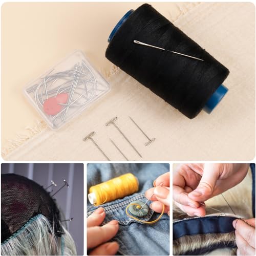 900 Yards Hair Extension Thread Sewing,FIVEIZERO Threads Hair Weave Threads  with 30 Pieces T/C/J/I Needles Using for Hand Sewing,Hair Extensions,Wig