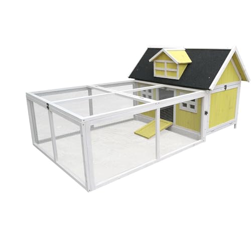 Hanover Outdoor Wooden Chicken Coop with Ramp, Large Wire Mesh Chicken Run, Waterproof Roof, Easy to Clean Removable Tray, Weather Resistant and - WoodArtSupply