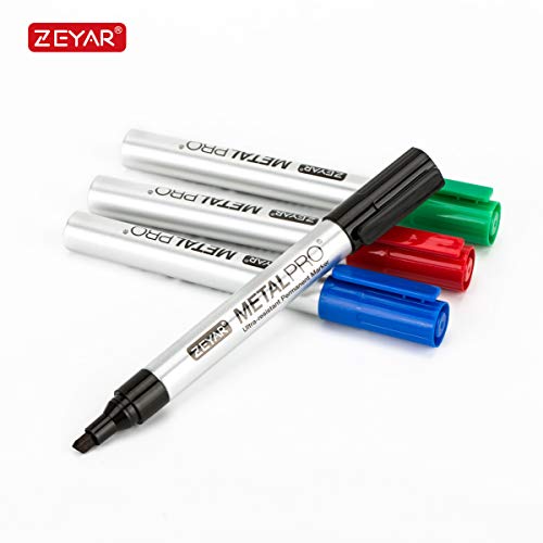 ZEYAR Permanent Markers, Chisel Tip, Set of 12, 4 Colors, Waterproof & Smear Proof ink, Aluminum Barrel, Quick Drying, Marking on Plastic, Stone, - WoodArtSupply