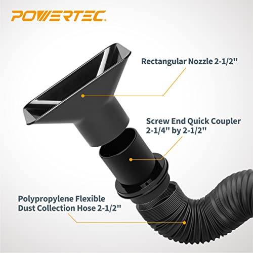 POWERTEC 70208V 2-1/4 Inch Dust Collection Flexible Hose Kit,Black - WoodArtSupply