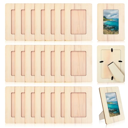 Barydat 24 Pcs Unfinished Wooden Craft Frames for 3" x 5" Photos DIY Photo Frames Paintable Picture Frames Wood Frames for DIY Painting Project