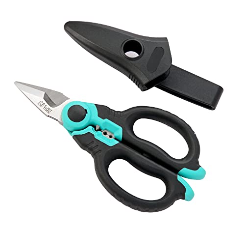 C.JET TOOL 6" Stainless Electrician Scissors Heavy Duty Professional for Aluminium Copper Soft Cable (Turquoise) - WoodArtSupply