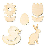 Pack of 15 Unfinished Wood Assorted Springtime Cutouts by Factory Direct Craft - Bunnies, Ducks, Eggs and Flowers Wooden DIY Shapes for Scouts, Factory Direct Craft