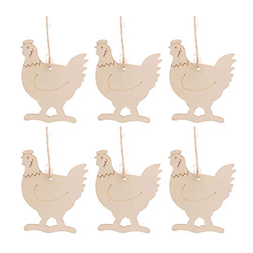 20pcs Chick Wood DIY Crafts Cutouts Wooden Chicken Shaped Hanging Ornaments with Hole Hemp Ropes Gift Tags for DIY Projects Easter Halloween Party