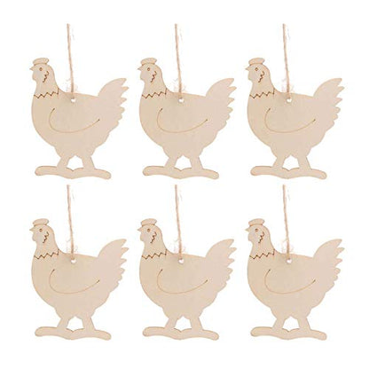 20pcs Chick Wood DIY Crafts Cutouts Wooden Chicken Shaped Hanging Ornaments with Hole Hemp Ropes Gift Tags for DIY Projects Easter Halloween Party
