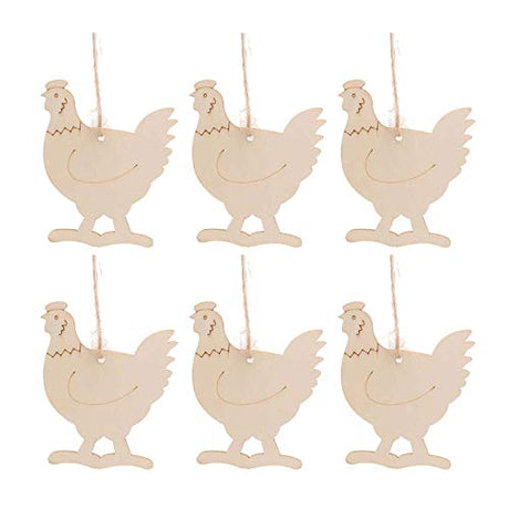 20pcs Chick Wood DIY Crafts Cutouts Wooden Chicken Shaped Hanging Ornaments with Hole Hemp Ropes Gift Tags for DIY Projects Easter Halloween Party Creaides