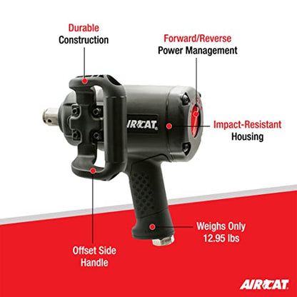 AirCat Pneumatic Tools 1870-P 1-Inch Super Duty Composite Pistol Grip Impact Wrench 2,100 ft-lbs - WoodArtSupply