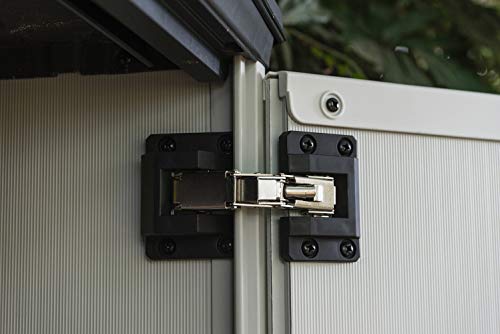 Keter Premier Tall 4.6 x 5.6 ft. Resin Outdoor Storage Shed with Shelving Brackets for Patio Furniture, Pool Accessories, and Bikes, Grey & Black Keter