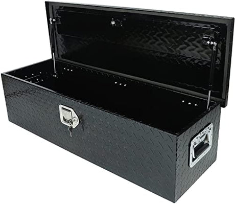 PRFFWK Truck Bed Tool Box Trailer Storage Tool Box Black Aluminum Heavy Duty Pick Up Truck Bed RV Toolbox Diamond Plate with Lock & Keys PRFFWK