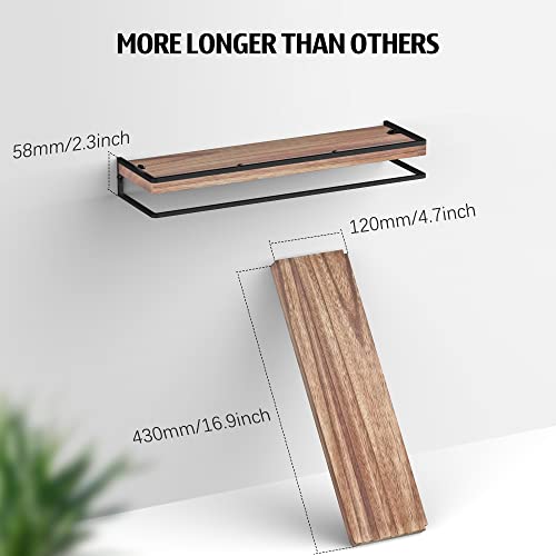 Meangood Floating Shelves Wall Mounted Set of 2, Rustic Wood Wall Storage Shelves for Bedroom,Living Room,Bathroom, Kitchen Torched Wood Meangood