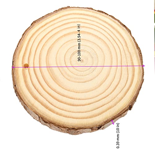 KINJOEK 36 PCS Natural Wood Slices 3.5-4 Inch with Bark Unfinished Wood Circles for Coasters DIY Crafts Wedding Decorations Christmas Ornaments KINJOEK