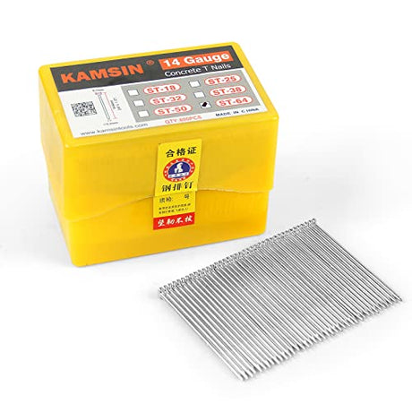 KAMSIN #ST64 14 Gauge Heavy Duty Pneumatic Concrete T Nailer Kit with 400 PCS Concrete T Nails, 1-Inch to 2-1/2-Inch Leg Air Power Concrete Nails Gun - WoodArtSupply