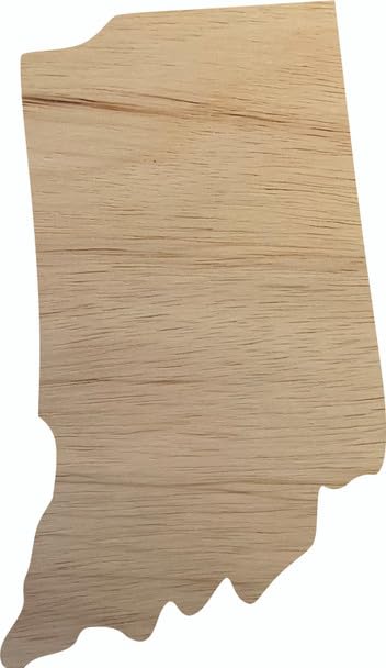 Indiana Wooden State 12" Cutout, Unfinished Real Wood State Shape, Craft