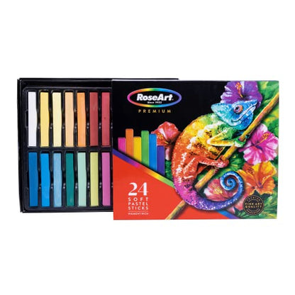 RoseArt Premium 24ct Long Soft Pastel Stick Set for Professionals - Pigment Rich, Full Size Pastel Sticks Vivid Colors - WoodArtSupply