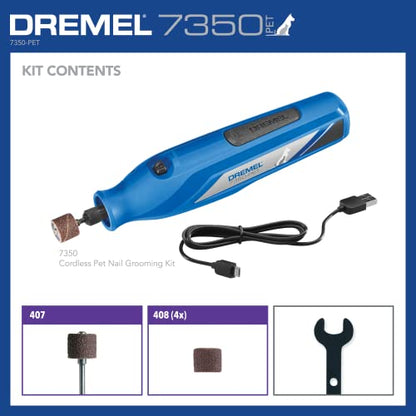 Dremel 7350-PET 4V Pet & Dog Nail Grinder, Easy-To-Use & Safe Nail Trimmer, Professional Pet Grooming Kit - Works on Large, Medium, Small Dogs & Cats - WoodArtSupply