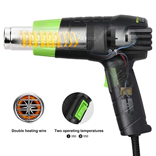 Galax Pro Heat Gun 12.5Amp Hot Air Gun Kit Variable Temperature Control with 2-Temp Settings 4 Nozzles 300℃-500℃ for Crafts, Shrinking PVC