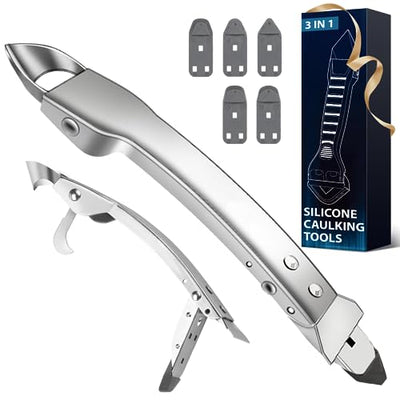 Stainless Steel Caulking Tools Kit: 4 in 1 Silicone Grout Remover Sealant Removal Scraper - Easy Caulk Finishing Smoother Applicator Set Bathroom