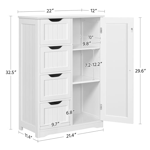 Yaheetech White Wooden Storage Cabinet with 4 Drawers and 1 Cupboard for Bathroom and Entryway - WoodArtSupply