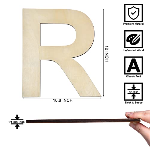 12 Inch Wooden Letter R, 1/4 Inch Thick Large Unfinished Wood Letter for Home Wall Decor, DIY Crafts DOMG