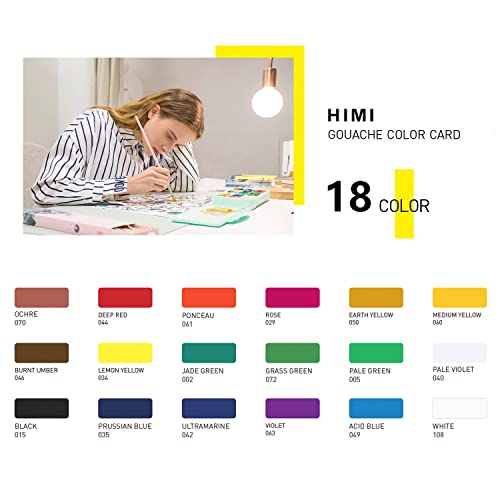 HIMI Gouache Paints Set, 18 Colors, 30g, jelly gouache paint set, Non Toxic Paint for Canvas and Paper, Art Supplies for Professionals, and More HIMI