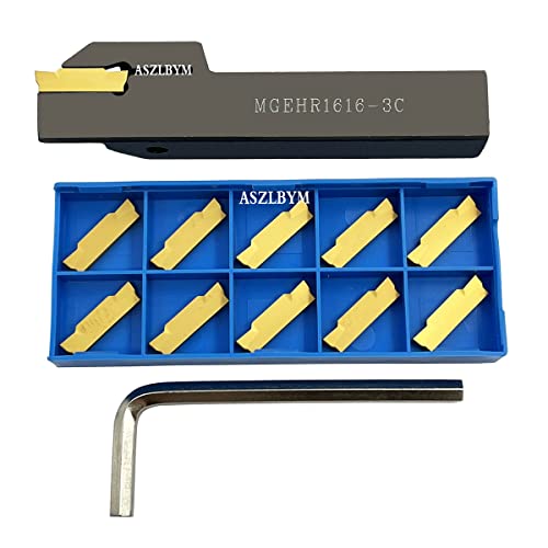 ASZLBYM Lathe Grooving Tool Holder Grooving Cut-Off Tool Holder MGEHR1616-3 With 11pcs MGMN300-M Indexable Carbide Grooving Inserts